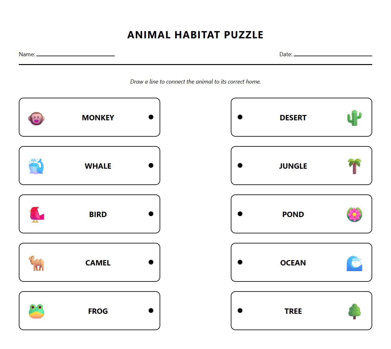 Animal Habitat Association Puzzle Activity