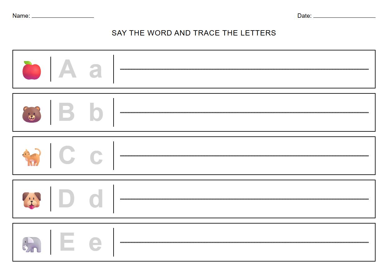 Beginning sound phonics tracing worksheet combining images and letters