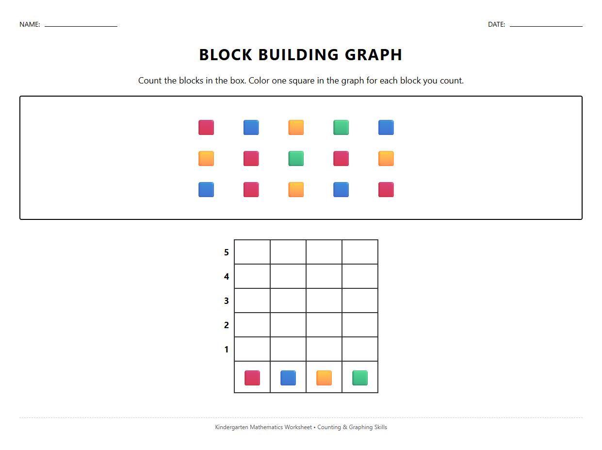 Block Building Bar Graph Worksheet for Kindergarten Counting Skills
