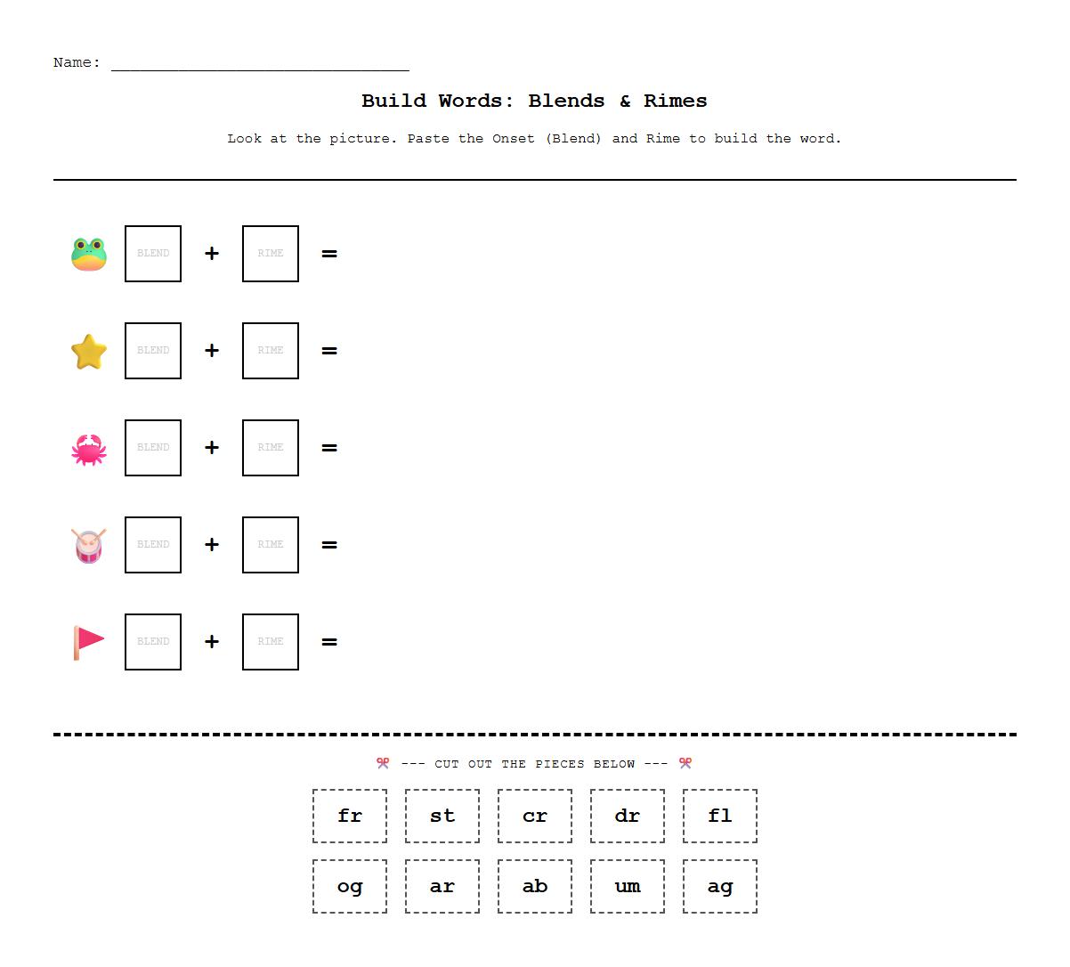 Build Words Using Onset and Rime with Blends Template