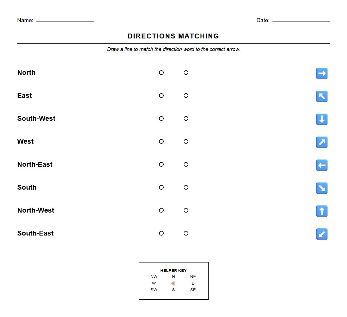 Cardinal and Intermediate Directions Matching Exercise