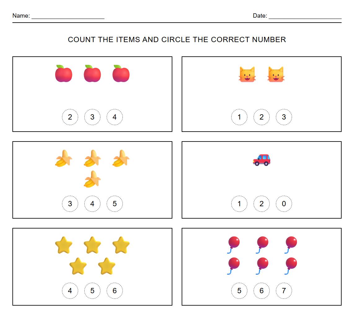 Circle the Correct Quantity for Visual Discrimination