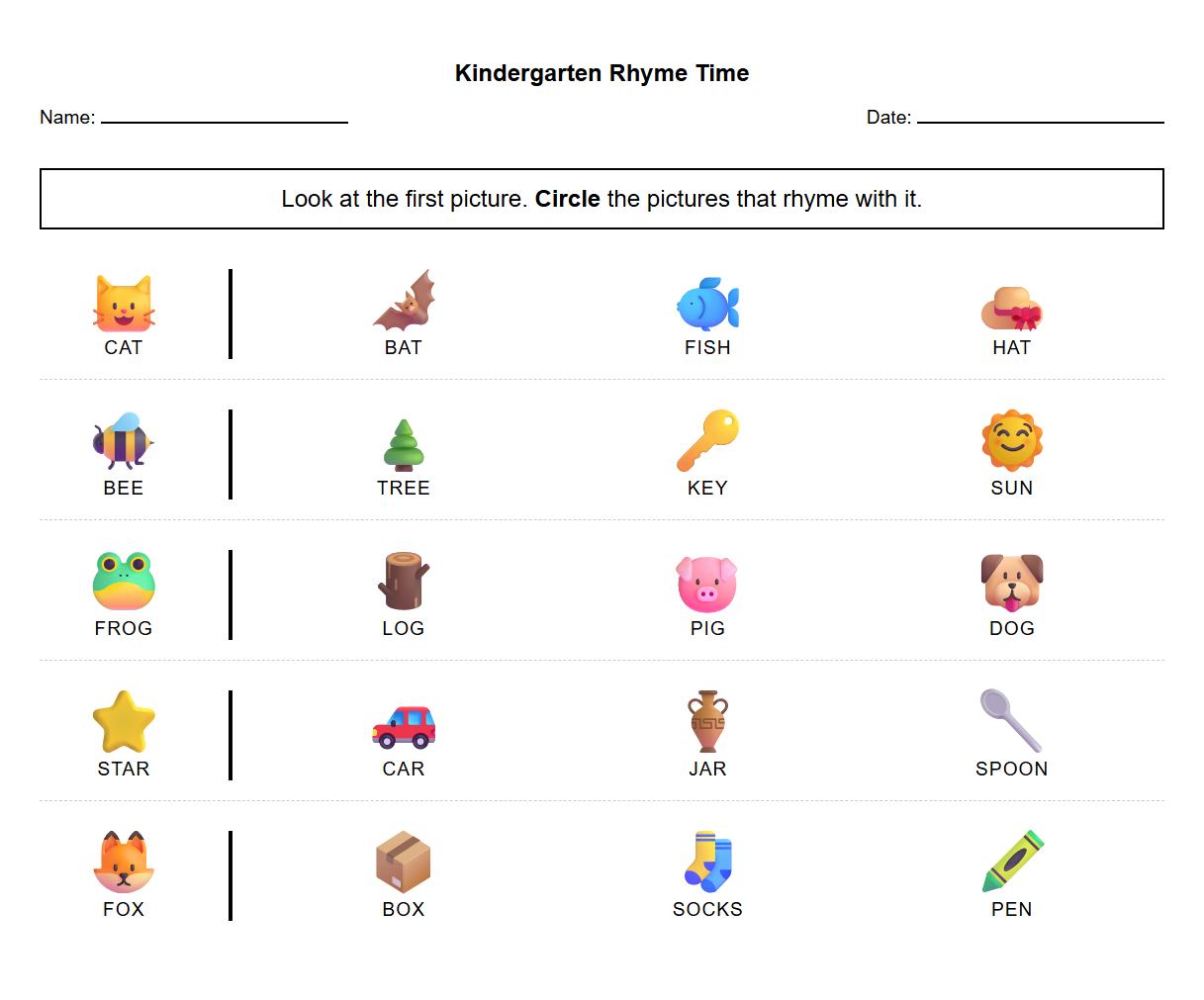 Circle the Rhyming Words using Picture Prompts