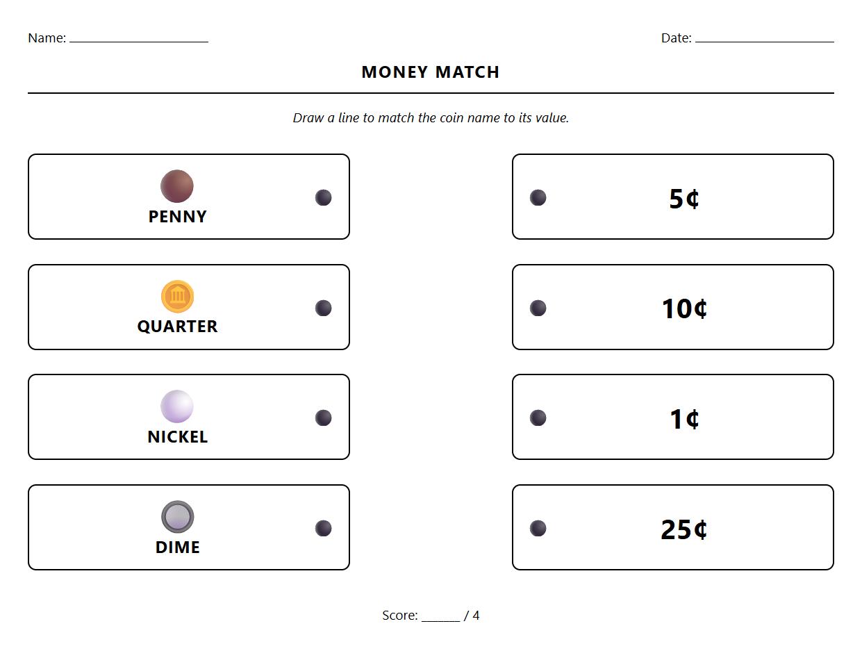 Coin Name to Value Semantic Matching Activity