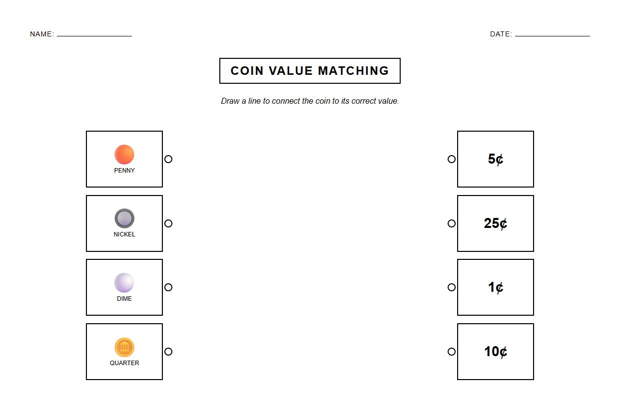 Coin Value Matching Exercise for currency recognition