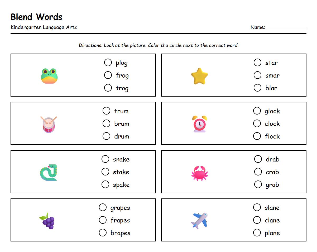 Color the Correct Blend Word Reading Task