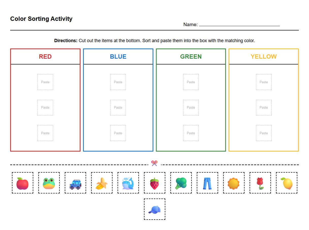 Color Sorting Visual Discrimination Worksheet