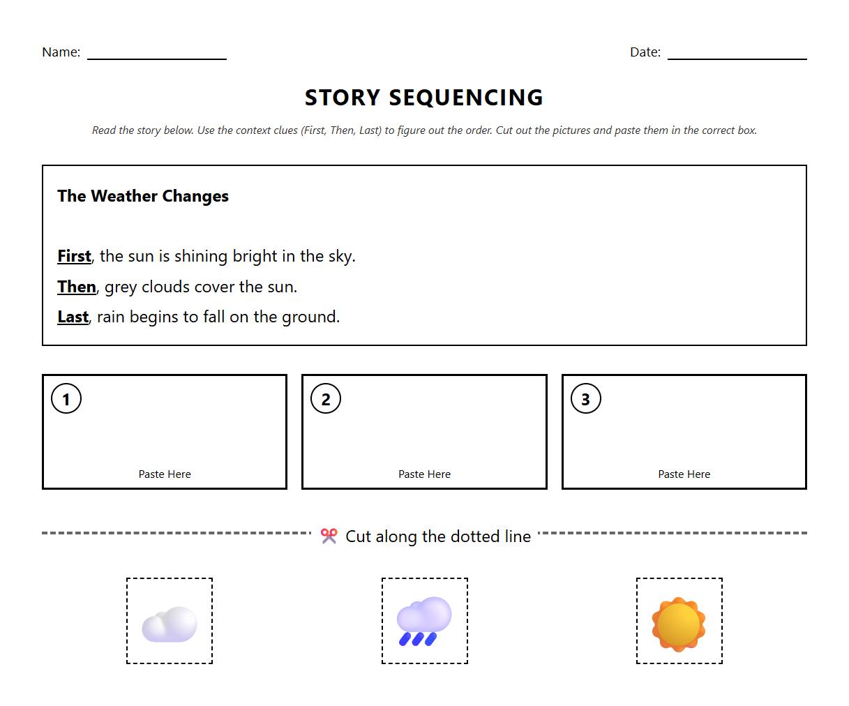 Context Clues Story Sequencing Worksheet