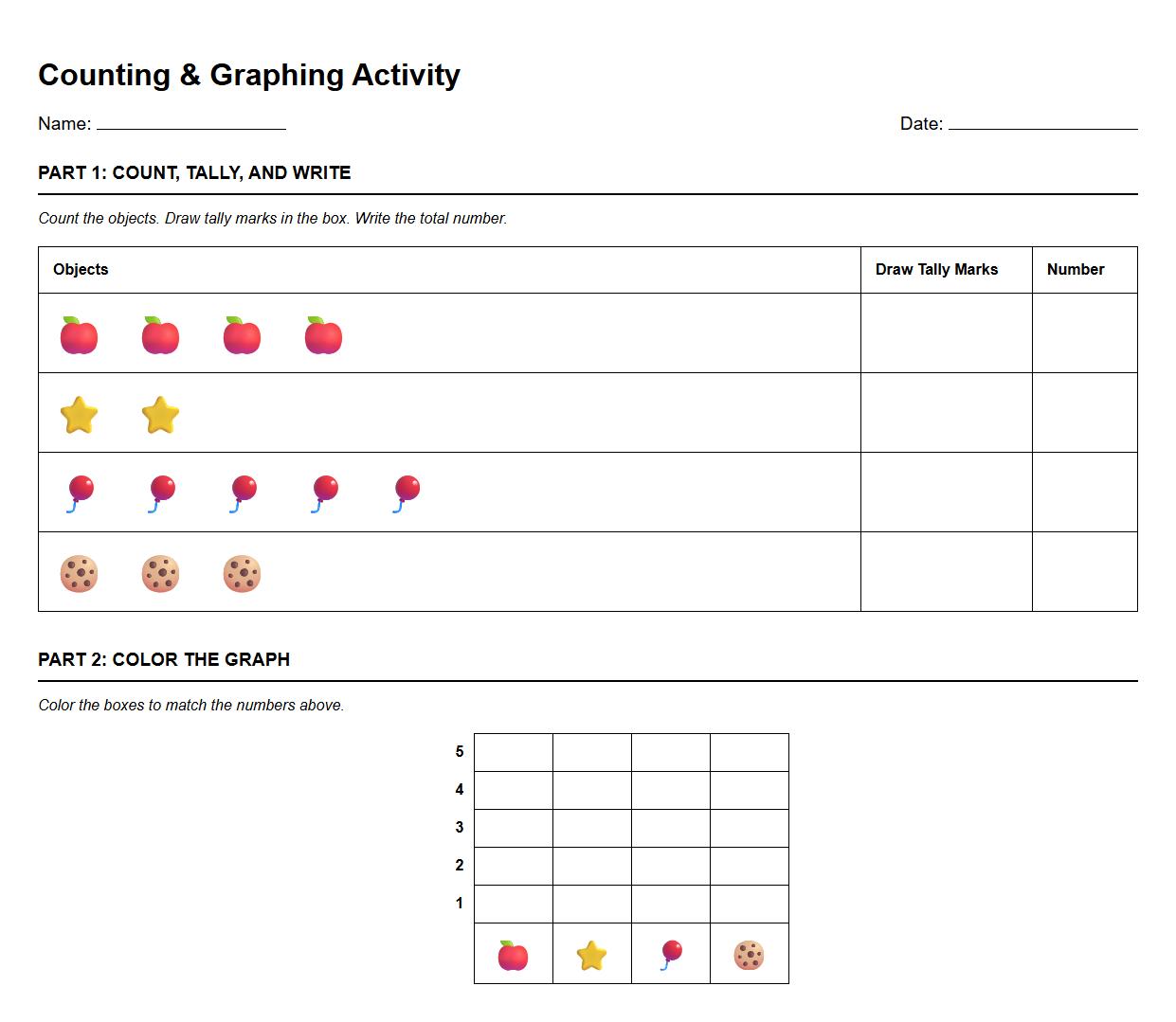 Counting Objects with Tally Marks and Bar Graph Representation