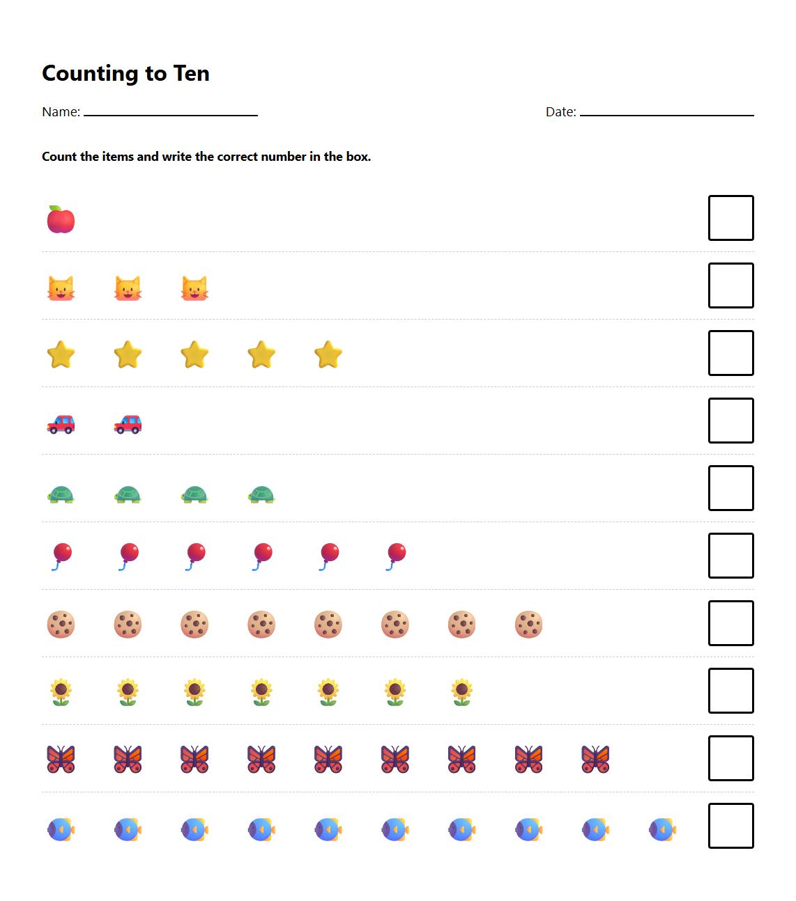 Counting to Ten with Visual Aids
