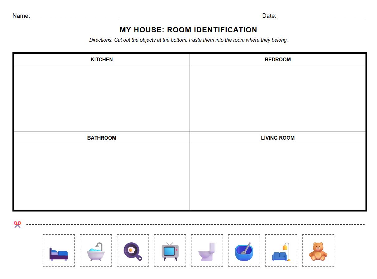 Cut and Paste Room Identification Activity Sheet