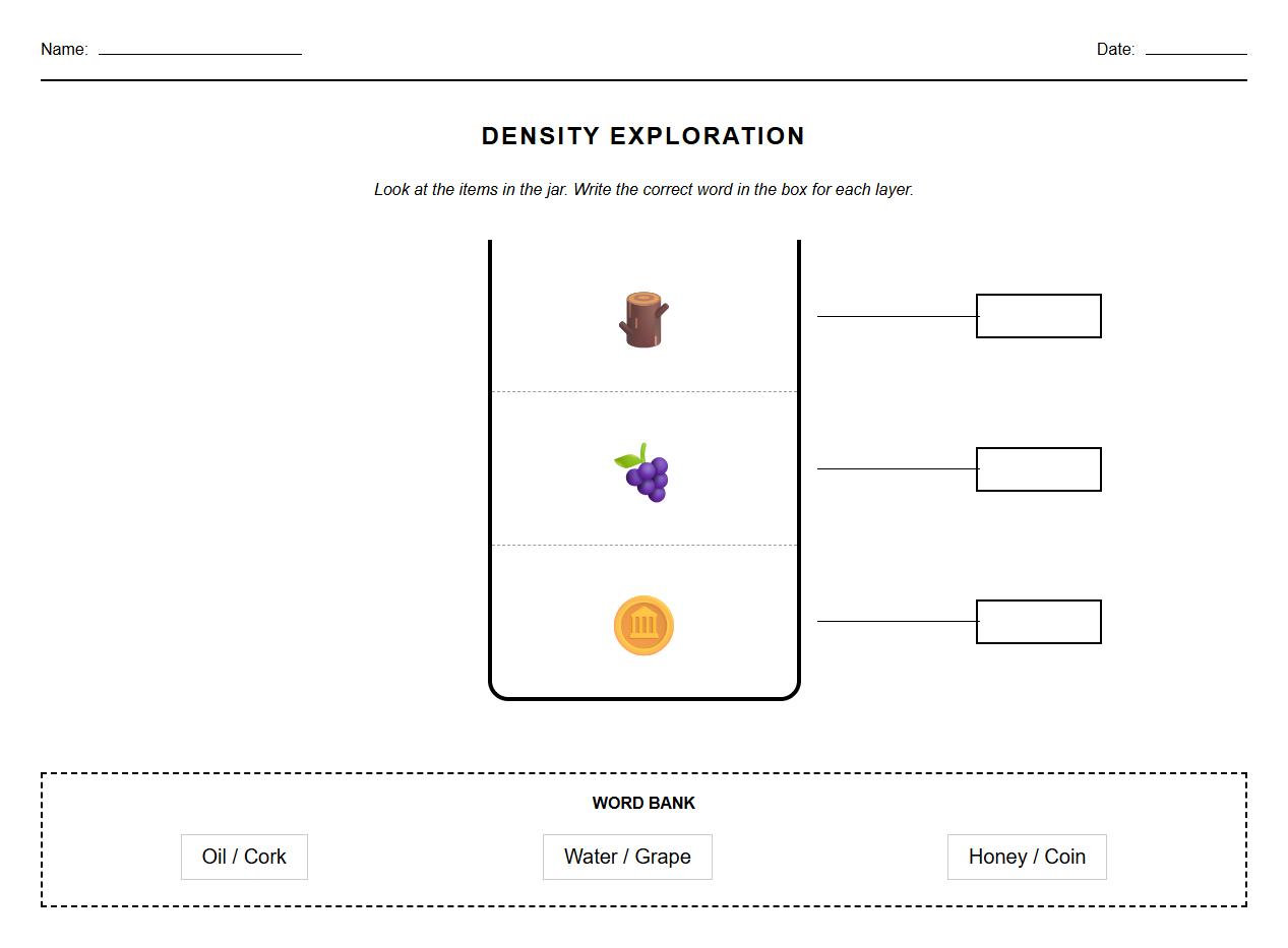 Diagram Labeling Sheet for Density Exploration