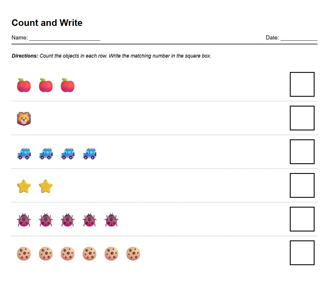 Dot-to-Digit Correspondence Worksheet for Subitizing