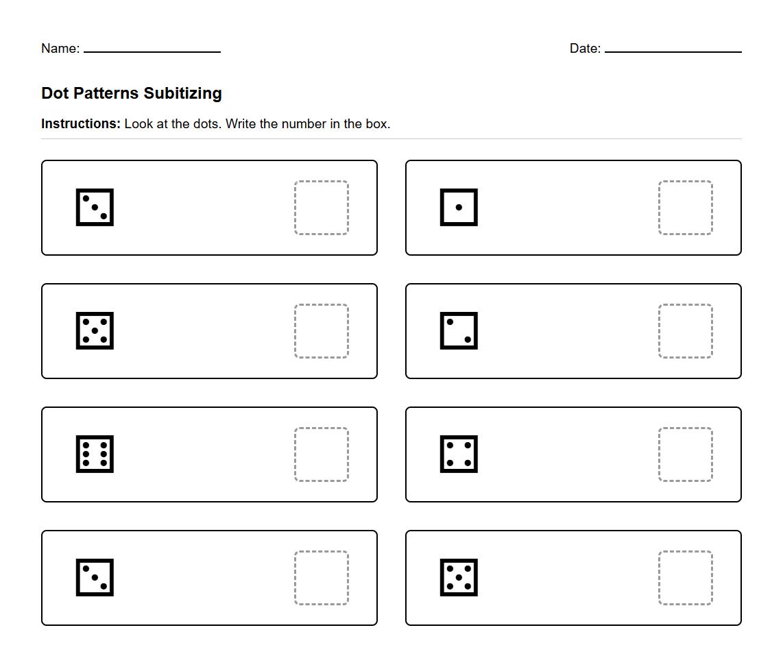 Dot Patterns Subitizing Worksheet