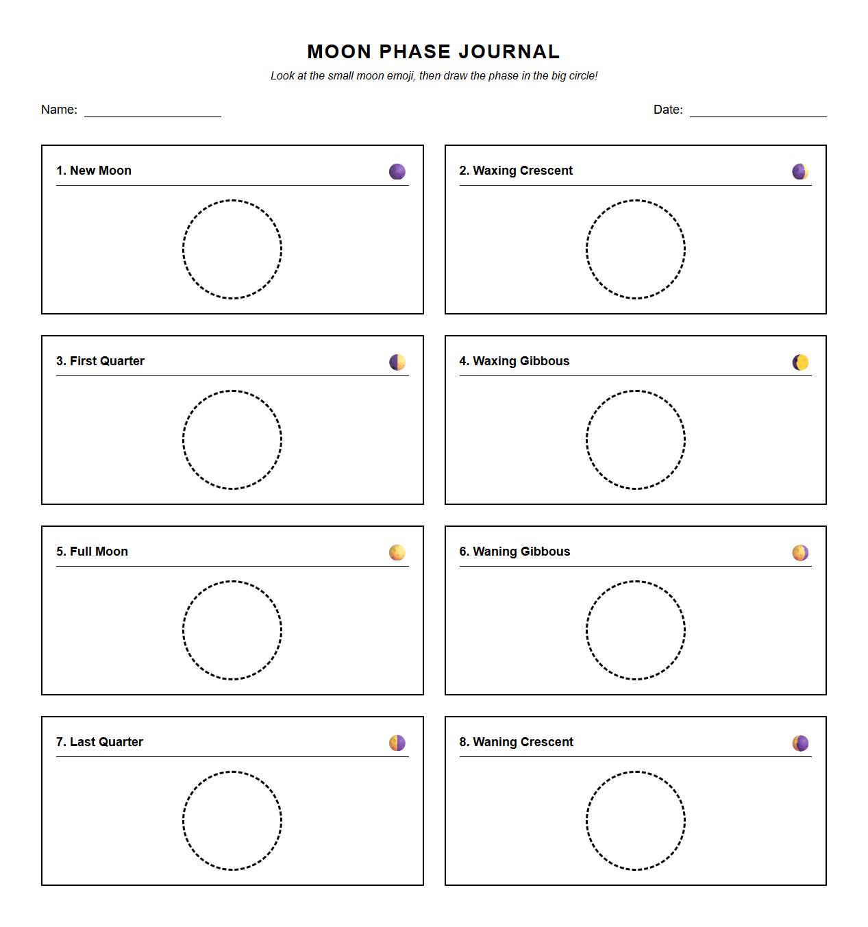 Draw Each Moon Phase Guided Worksheet