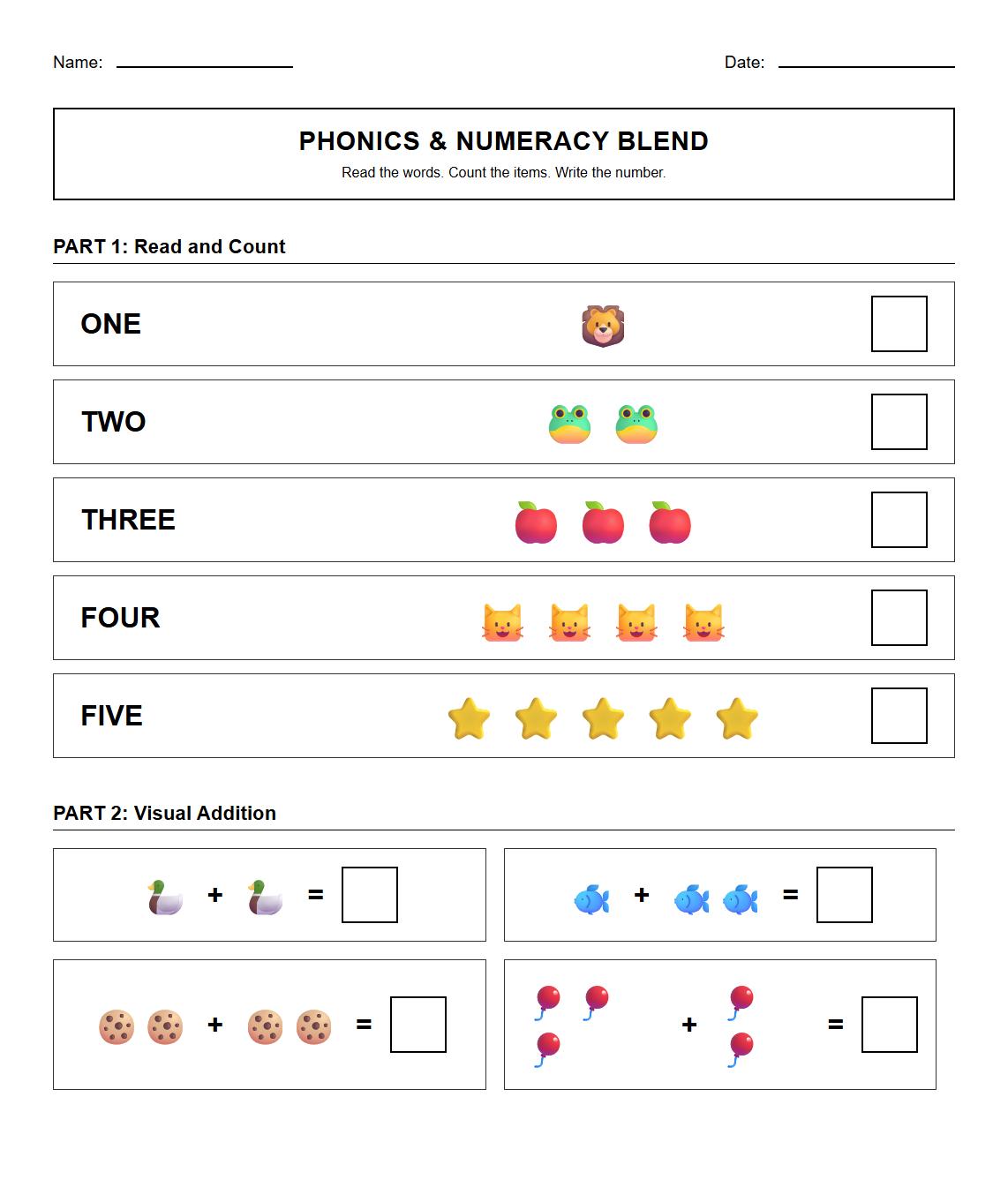 Early Learner Phonics Worksheet Phonics and Numeracy Blending Activity