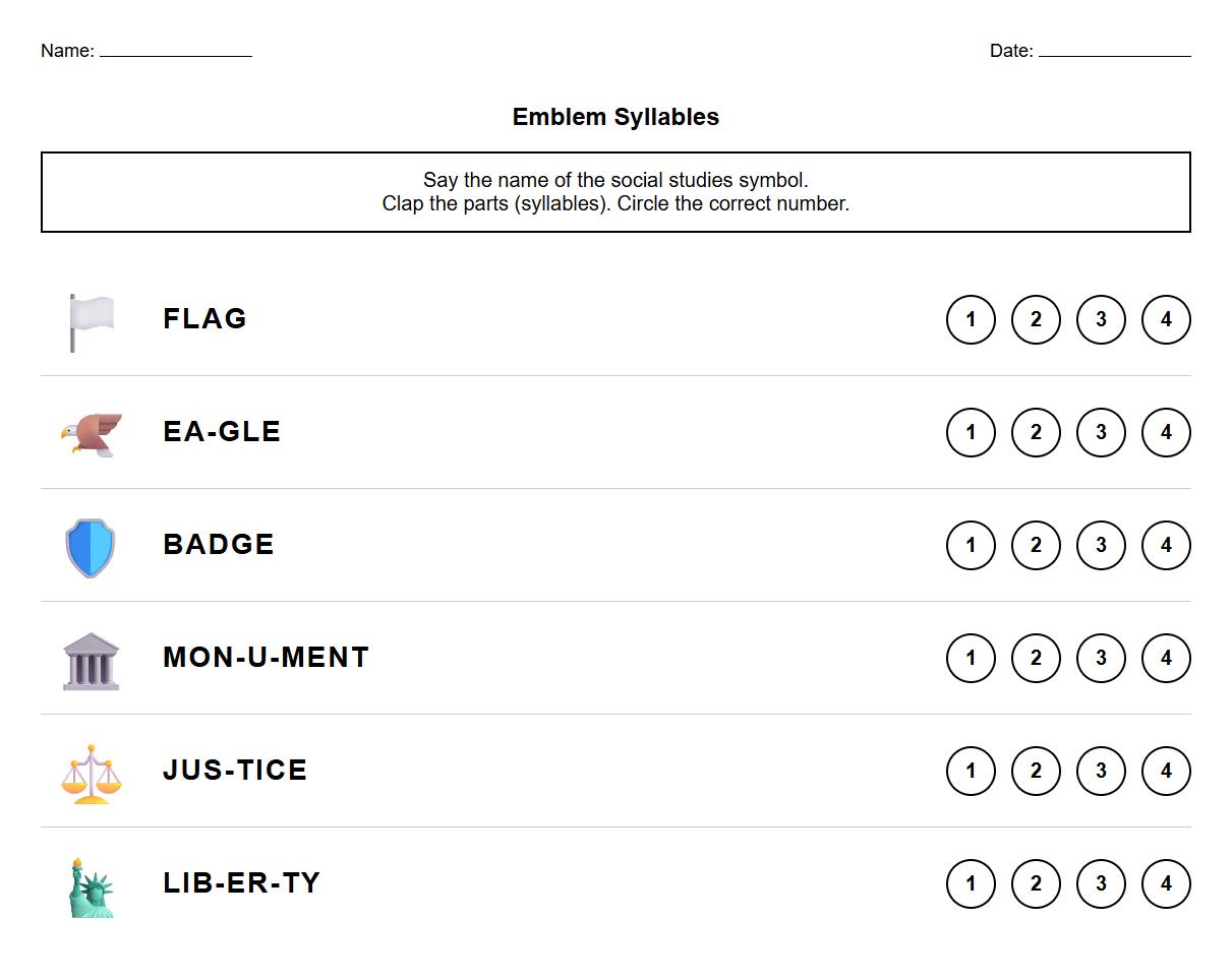 Emblem Syllable Counting Phonics Worksheet
