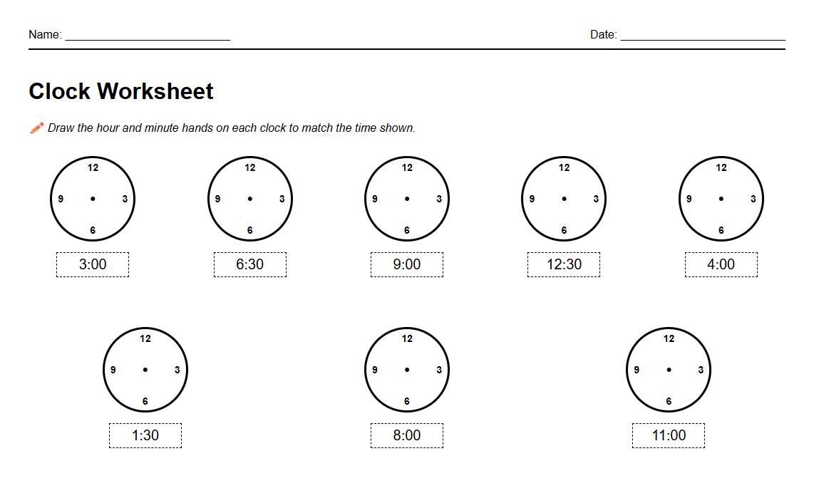 Fill in the Blank Clock Faces Worksheet