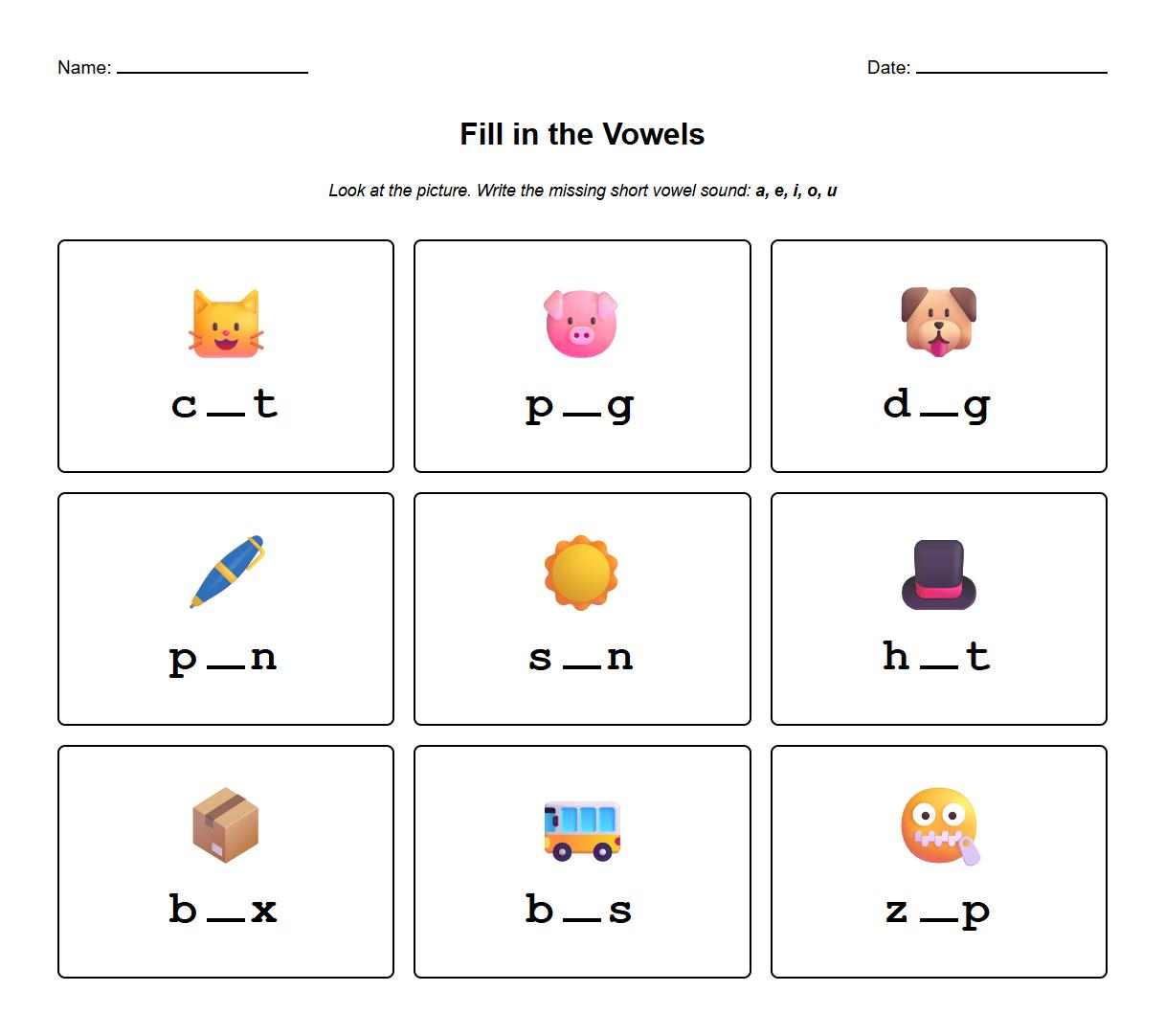 Fill in the Missing Short Vowel Sound