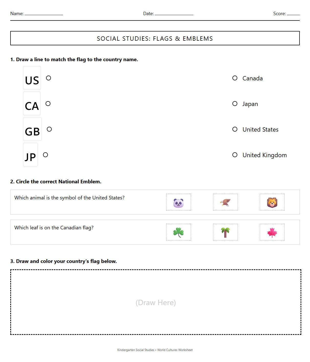 Flag and National Emblem Recognition Worksheet