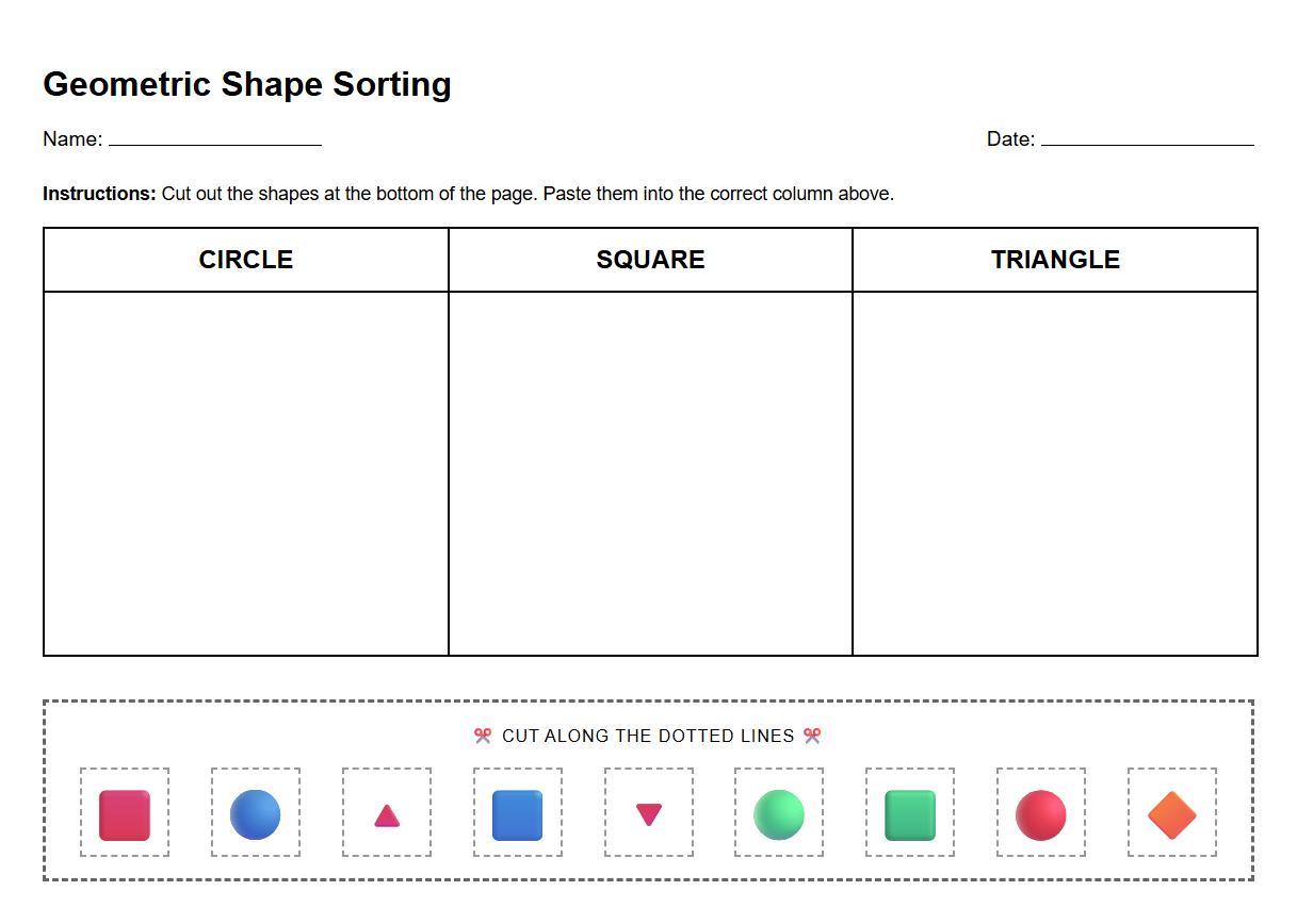 Geometric Shape Sorting Worksheet Cut and Paste