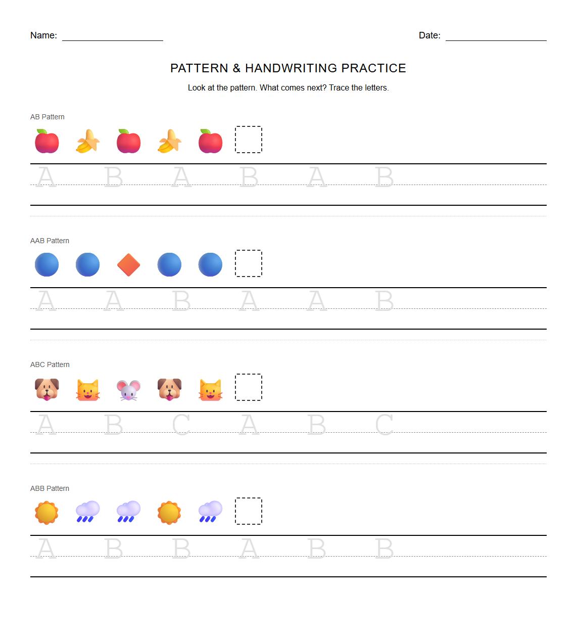 Handwriting Practice with ABC Pattern Worksheet