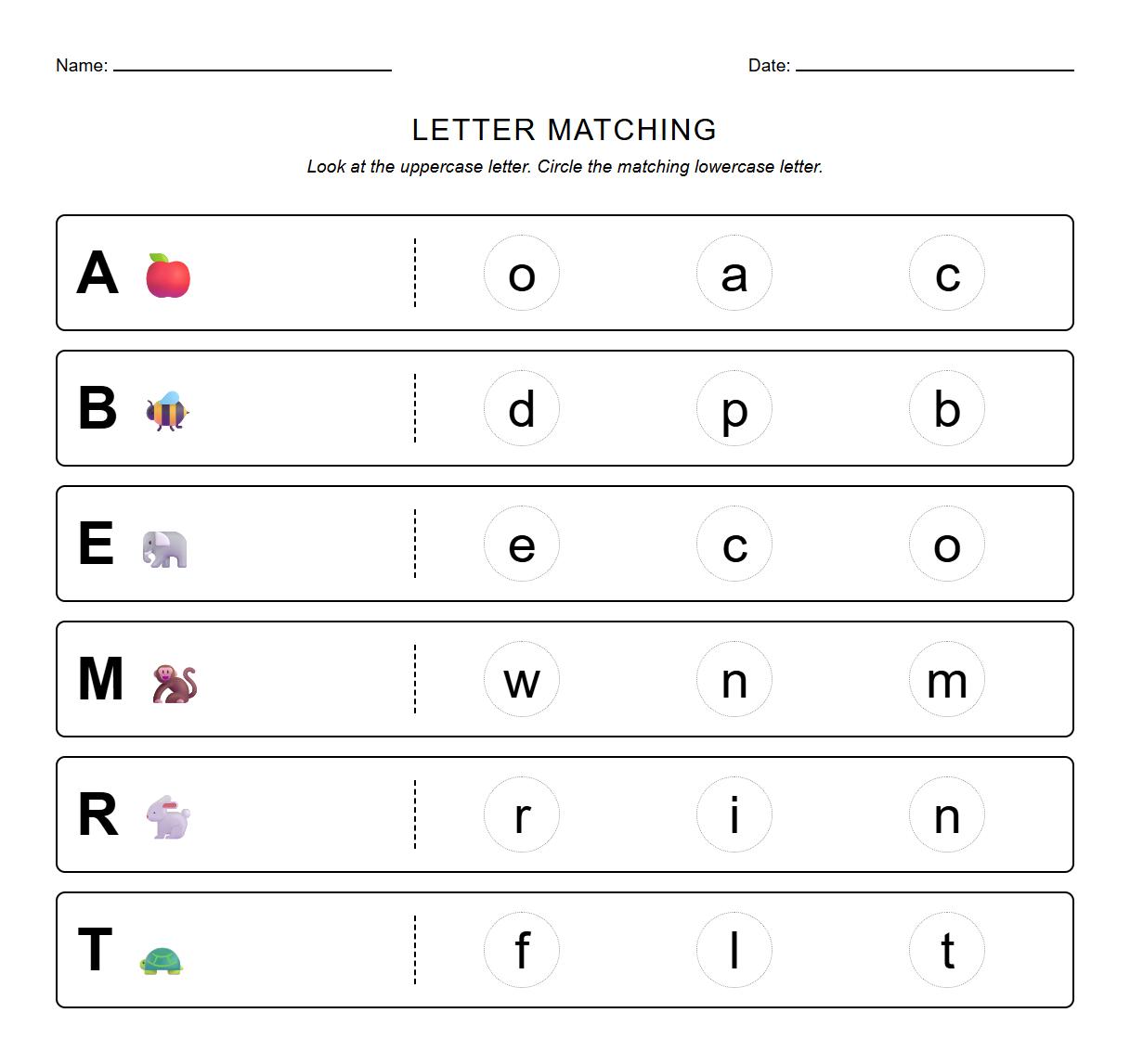 Lowercase Letter Recognition Worksheet for Early Literacy