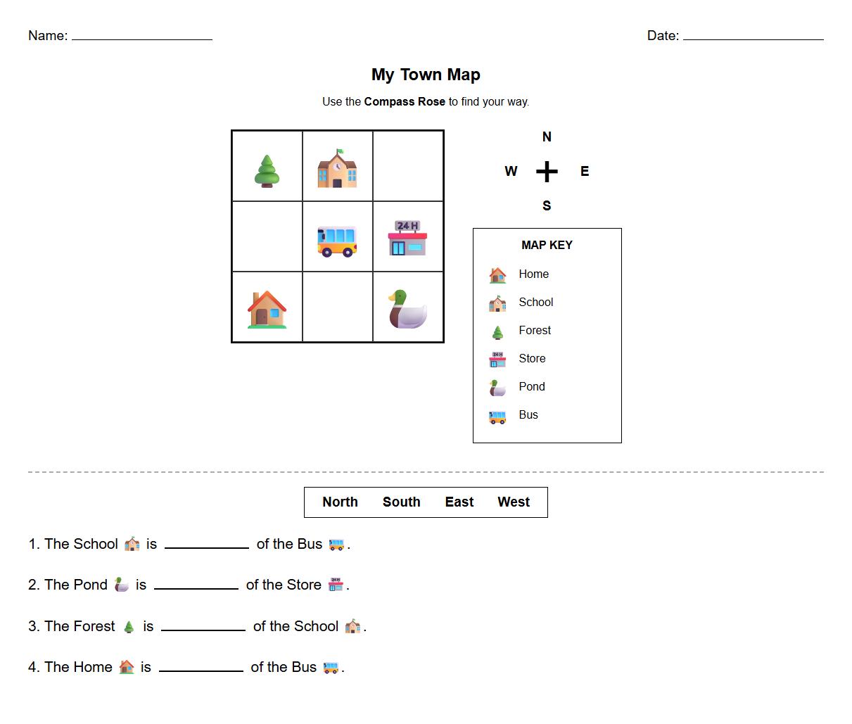 Map Reading Skills with Compass Rose Points