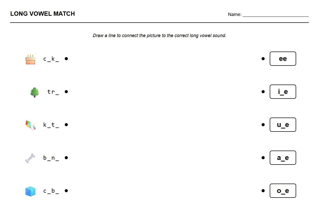 Matching long vowel words to corresponding graphemes