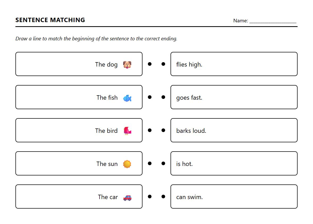 Matching Sentence Beginnings and Endings Activity Sheet
