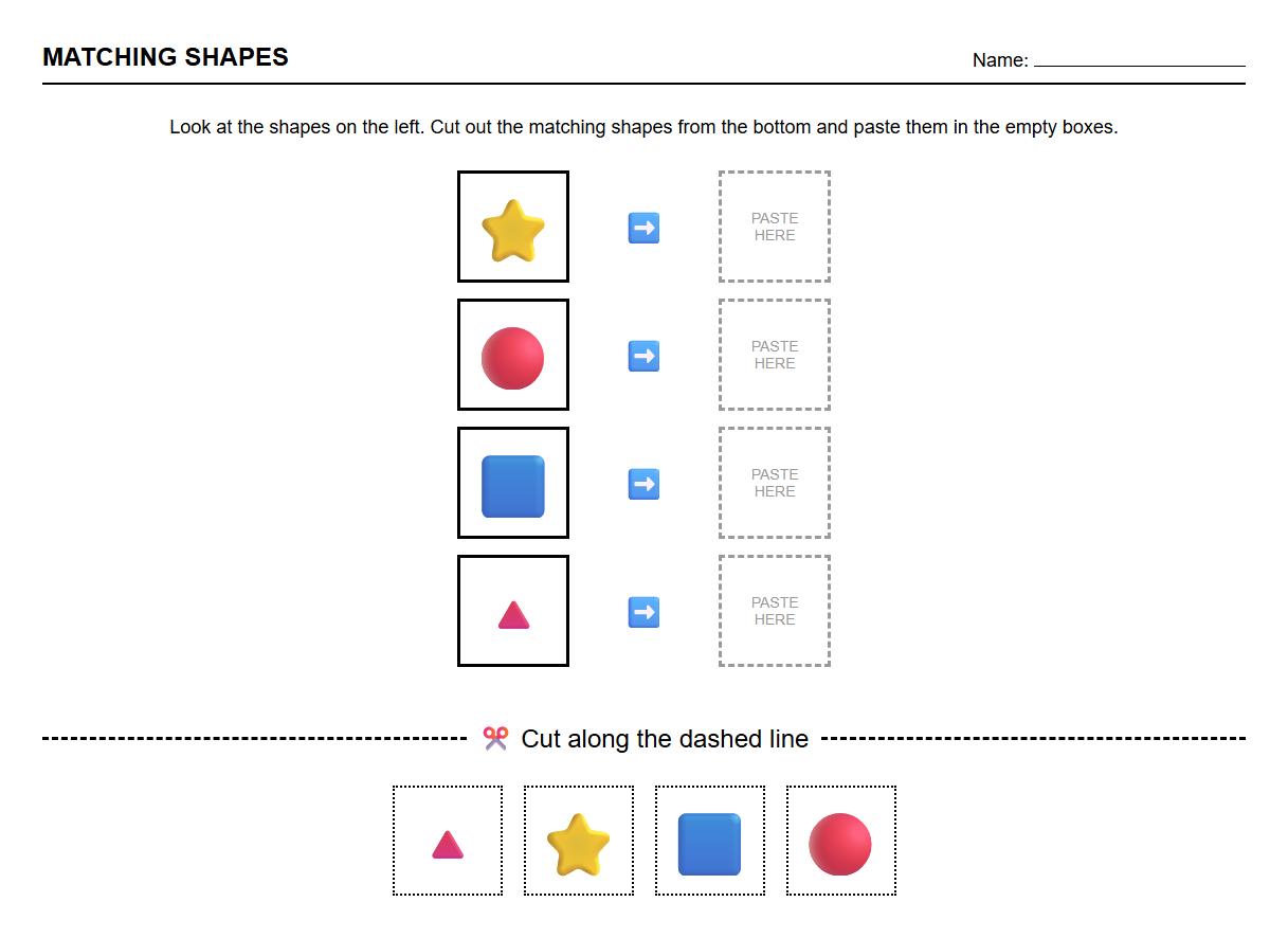 Matching Shapes Cut and Paste Worksheet for Visual Discrimination