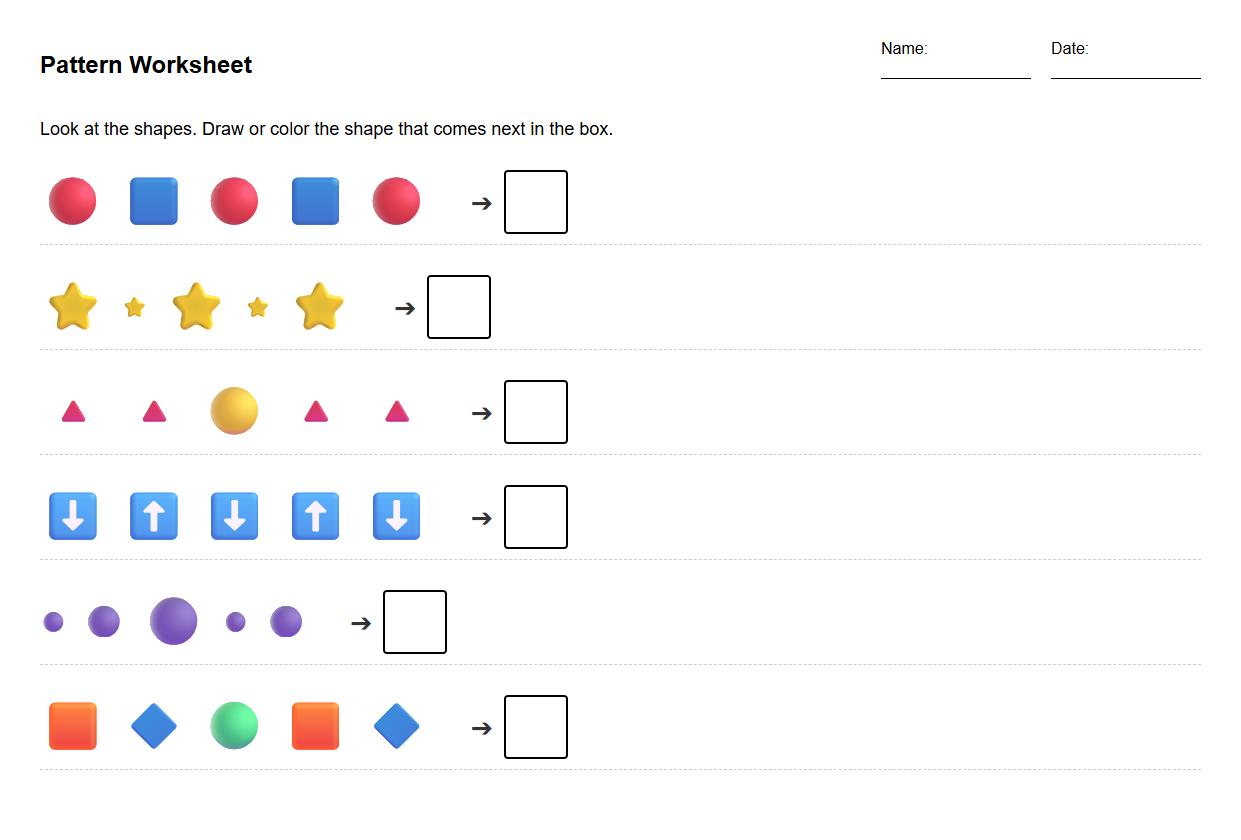 Mixed Shape and Size Pattern Sequencing Worksheet