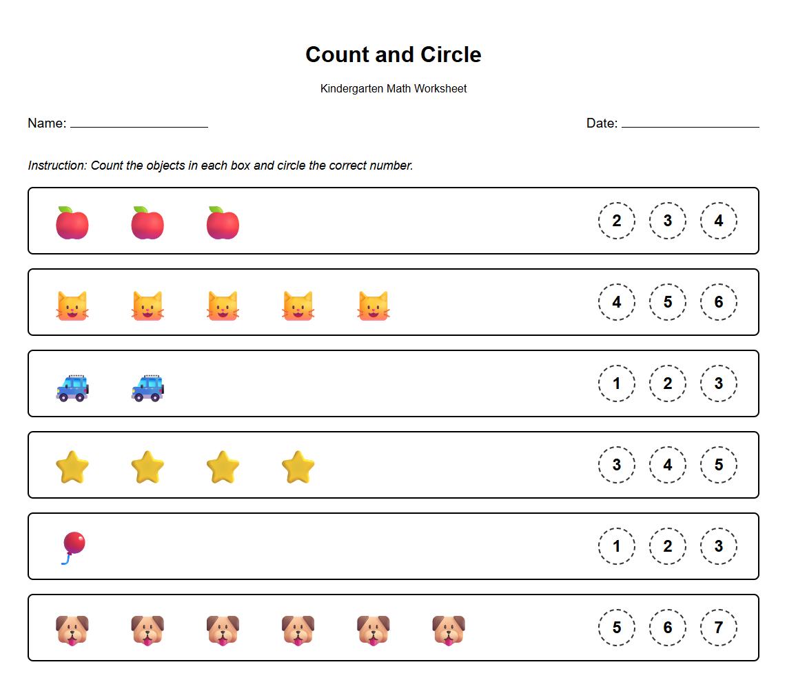 Number Recognition and Quantity Association Worksheet