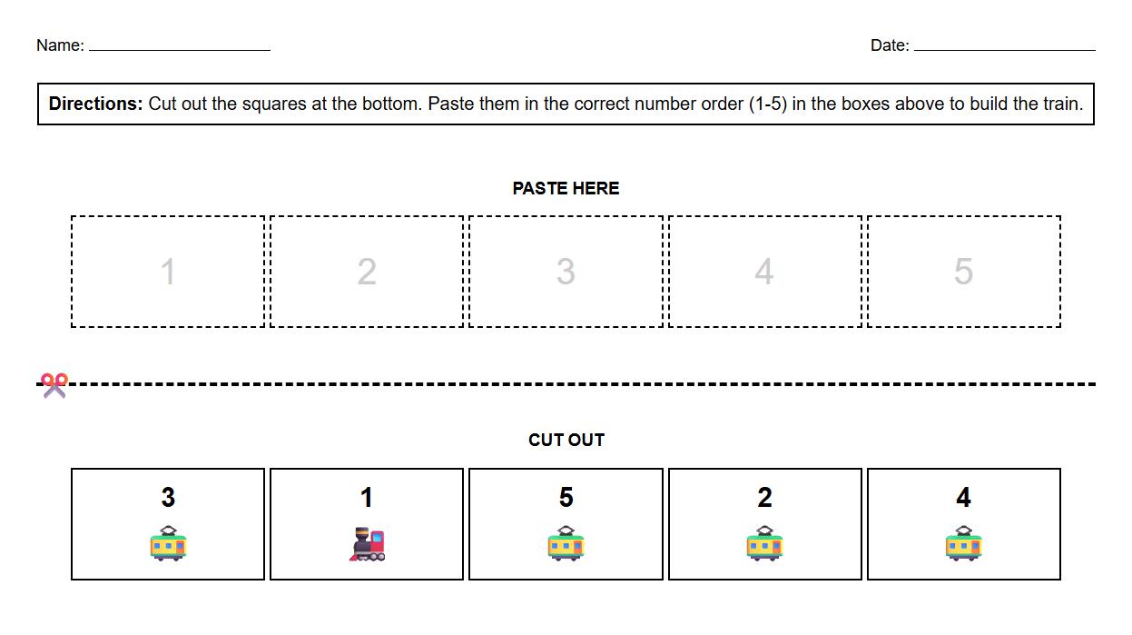 Number Sequencing Cut and Paste Puzzle