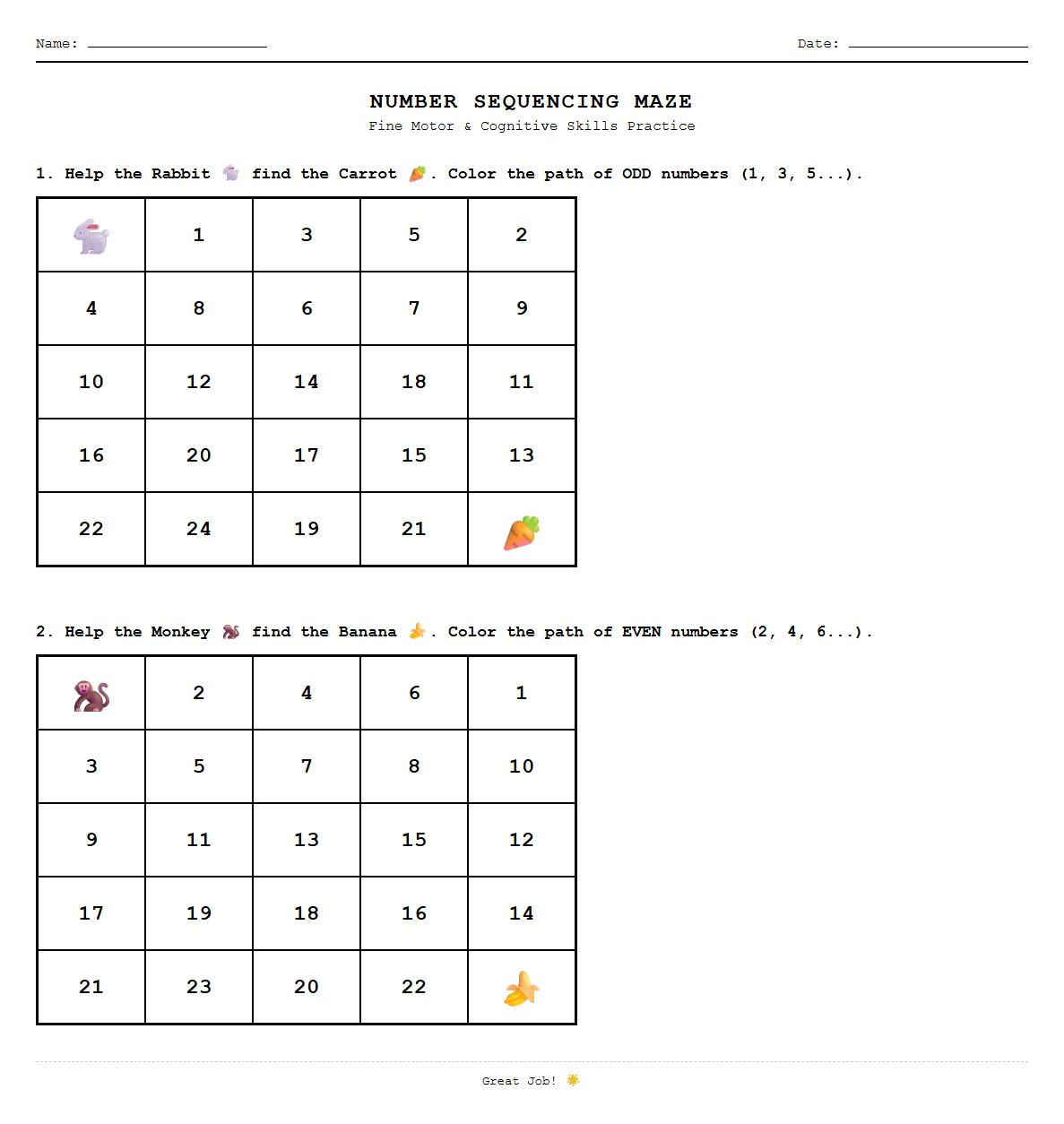 Odd and Even Number Sequencing Maze