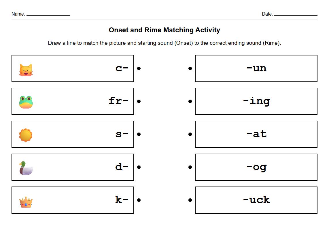 Onset and Rime Matching Activity