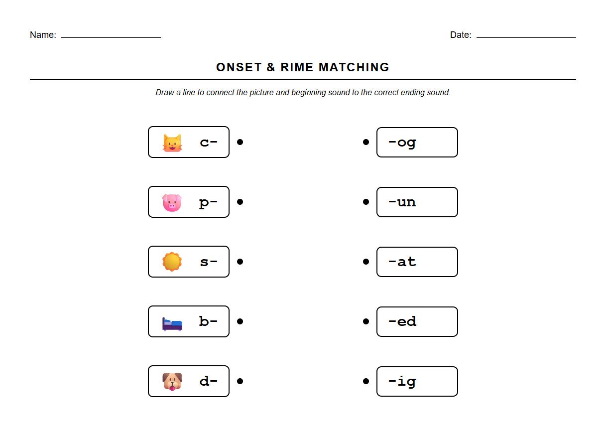 Onset and Rime Matching with CVC Words