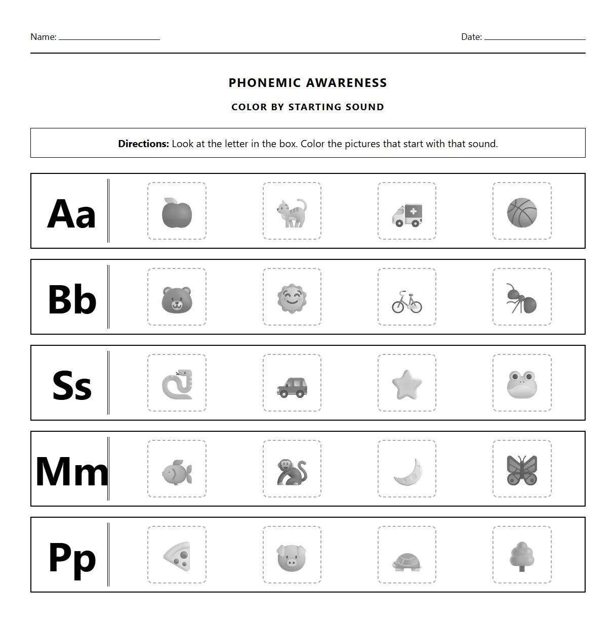 Phonemic Awareness Color by Starting Sound