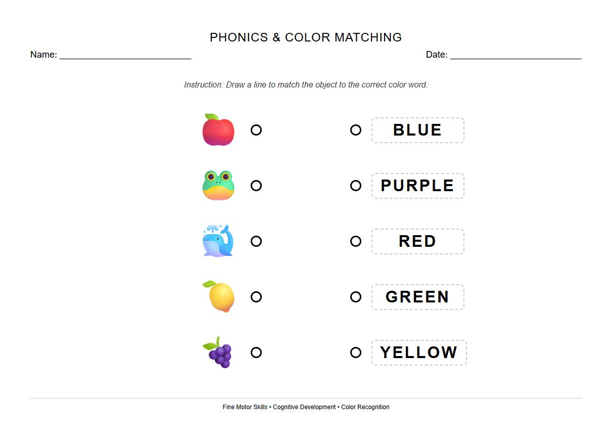 Phonics and Color Names Matching Worksheet
