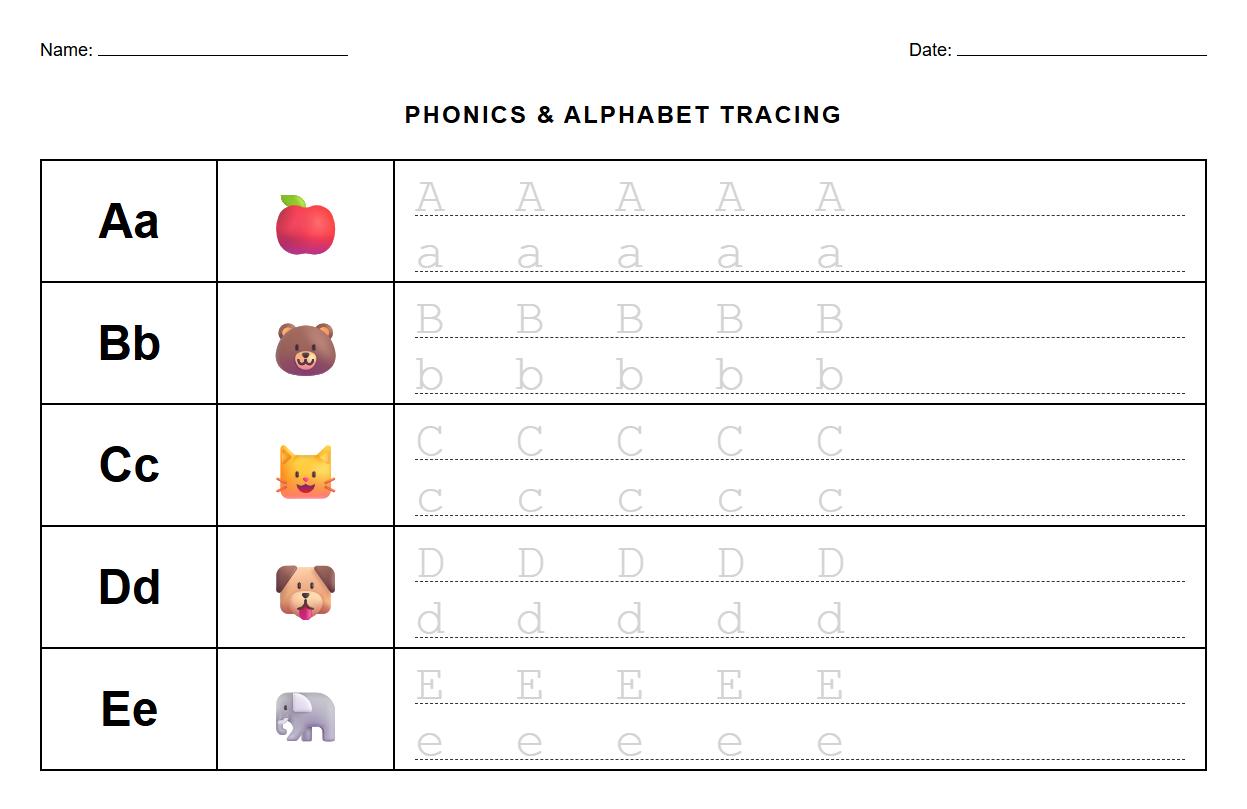 Phonics Sound Worksheets with Alphabet Tracing