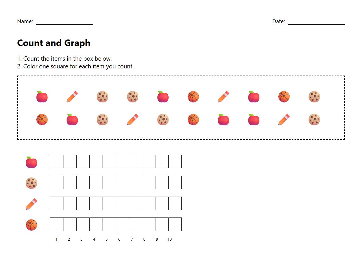Pictograph worksheet about number sense with everyday items