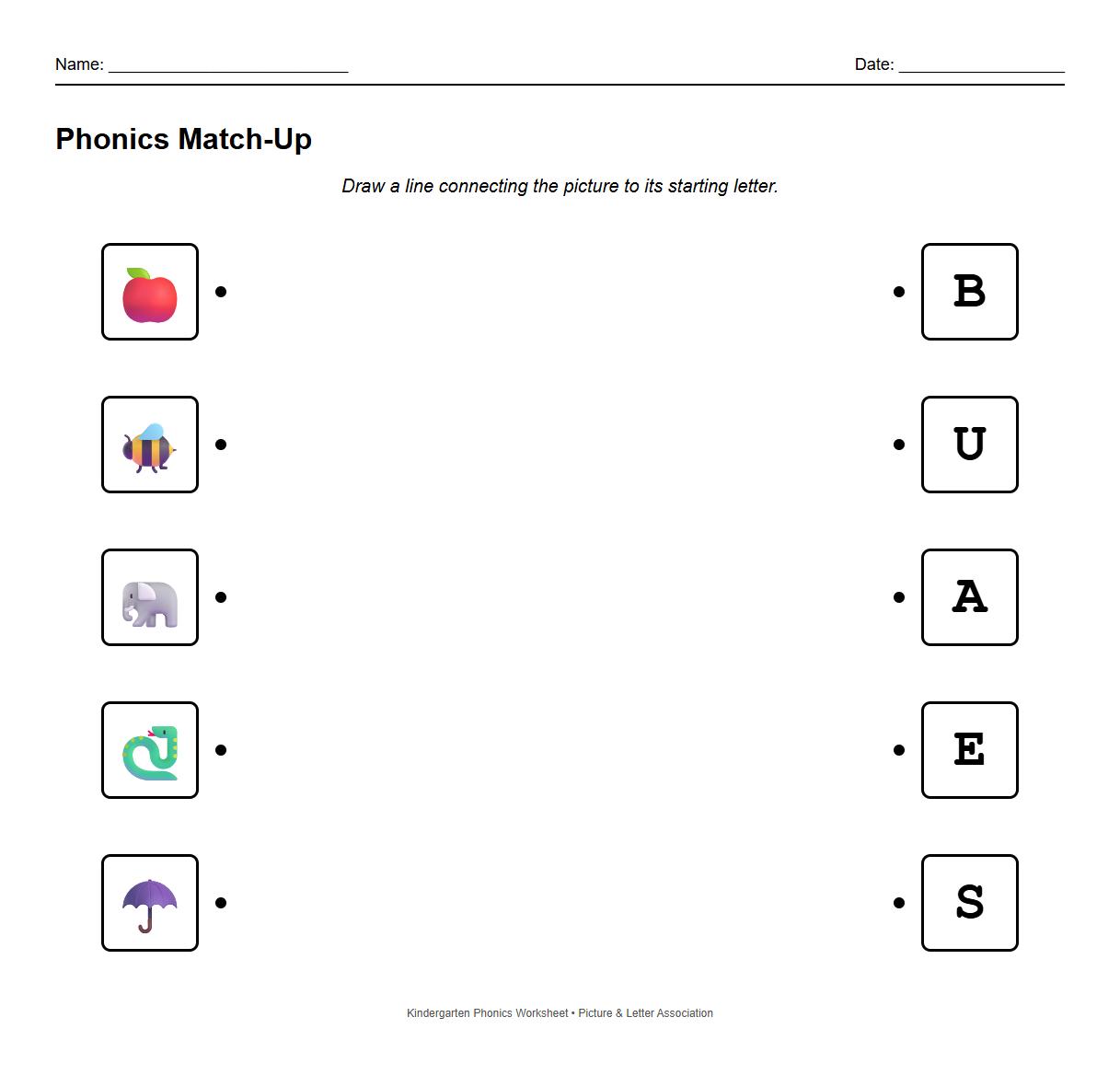 Picture and Letter Association Phonics Page