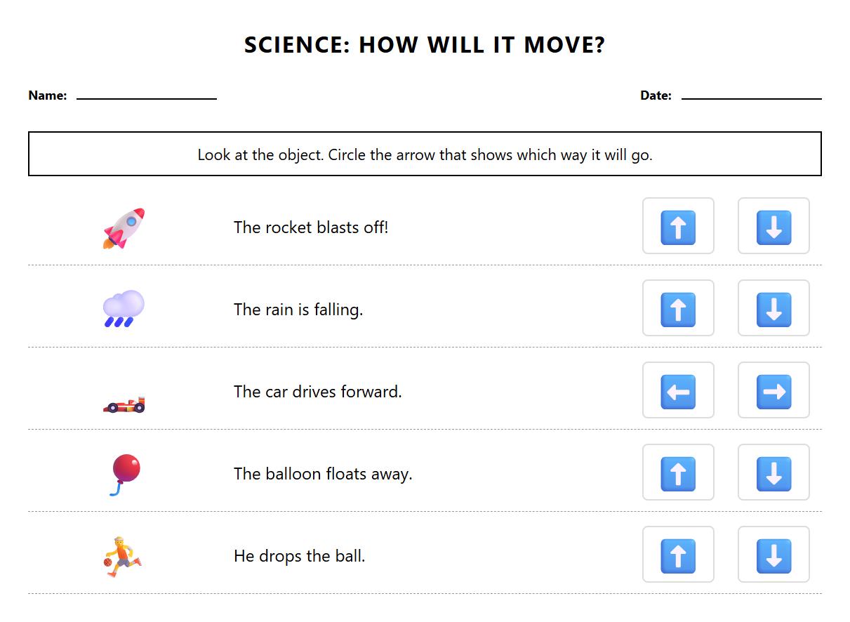 Predicting Object Movement Direction Worksheet