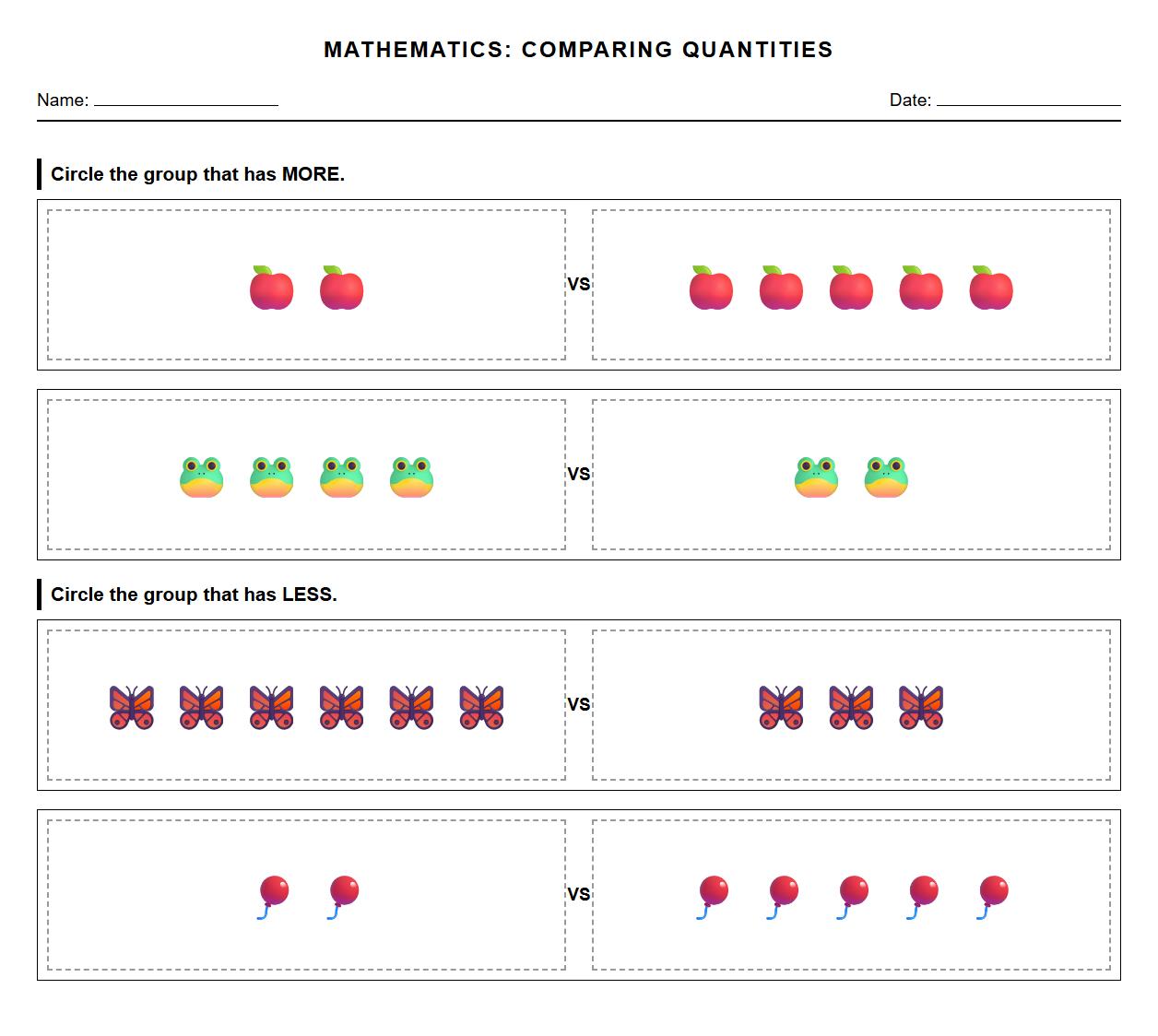 Quantities Comparison using More or Less Concept