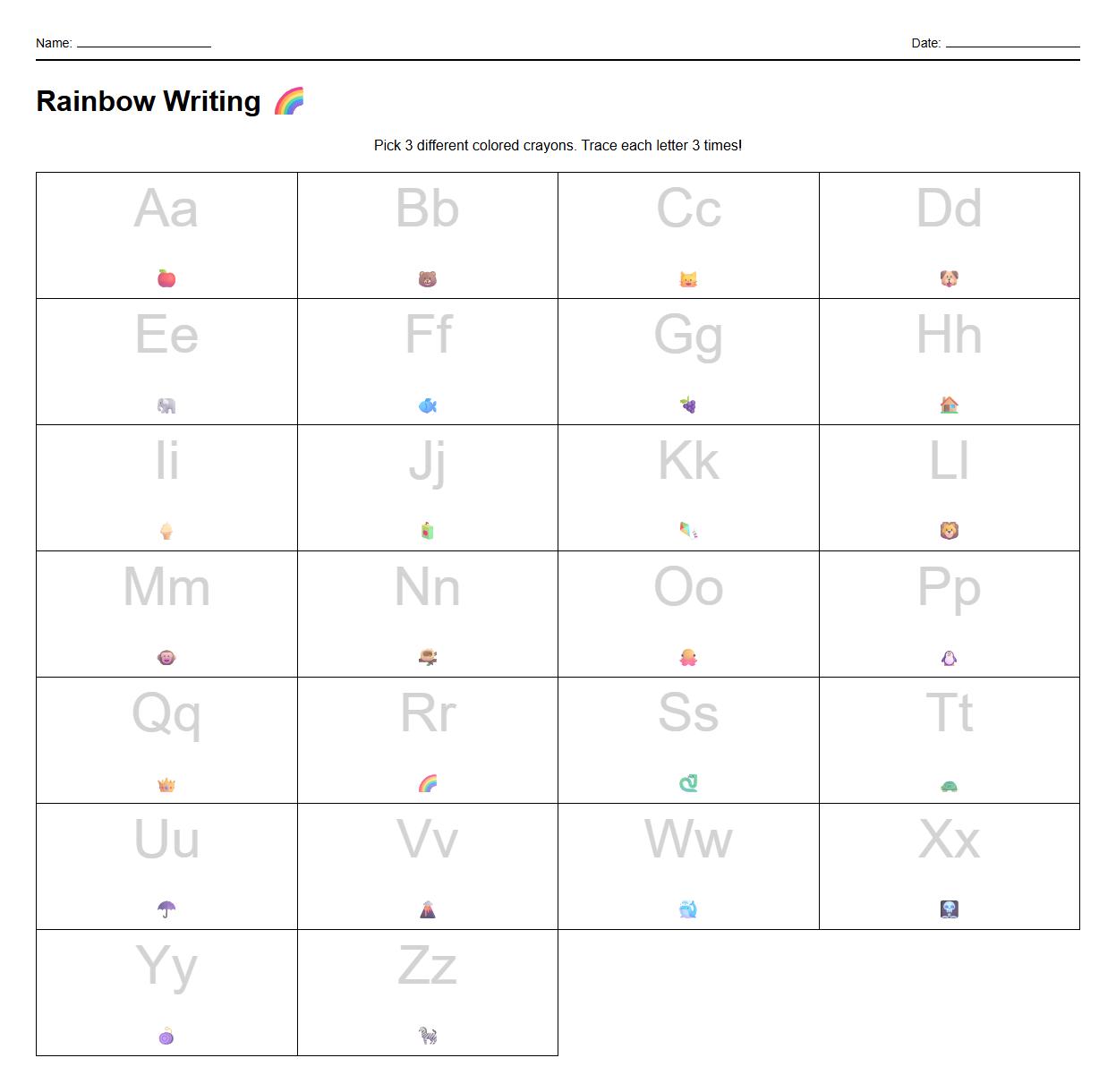 Rainbow Writing Alphabet Tracing Task