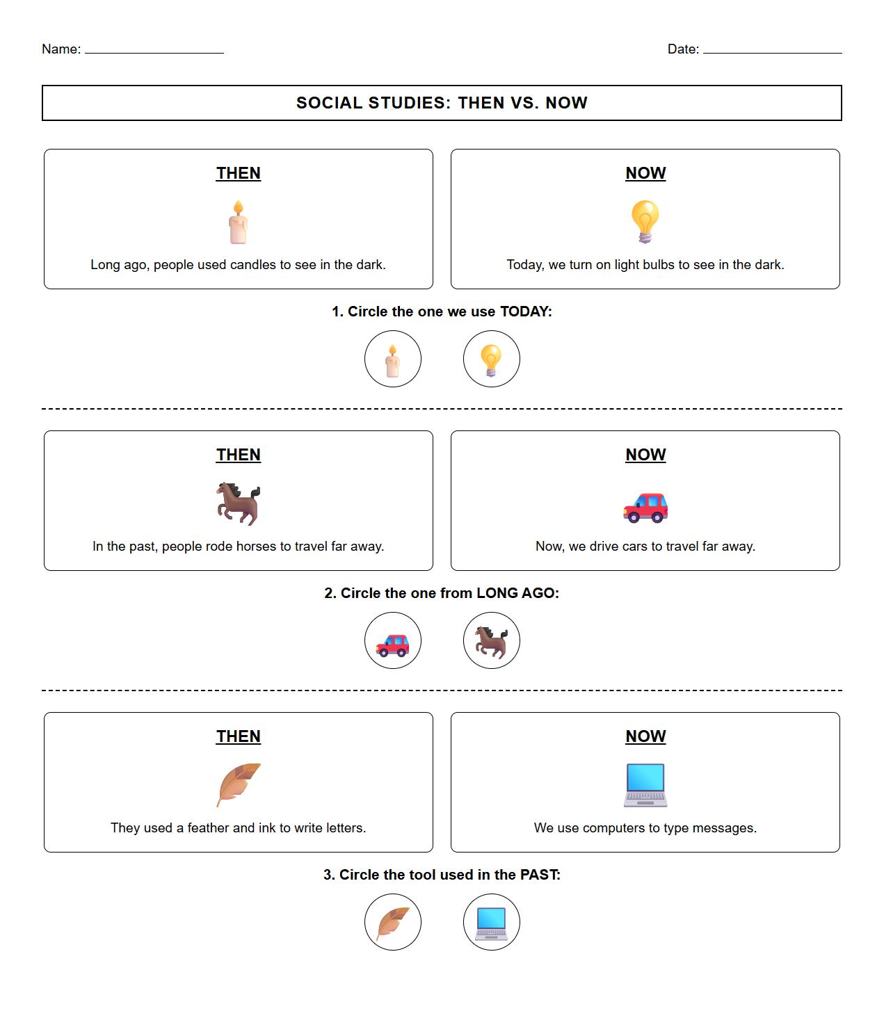 Reading Comprehension Worksheet with Then vs Now Passages