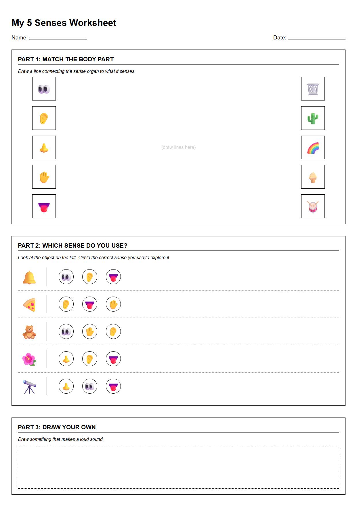 Sensory Identification and Sorting Worksheet