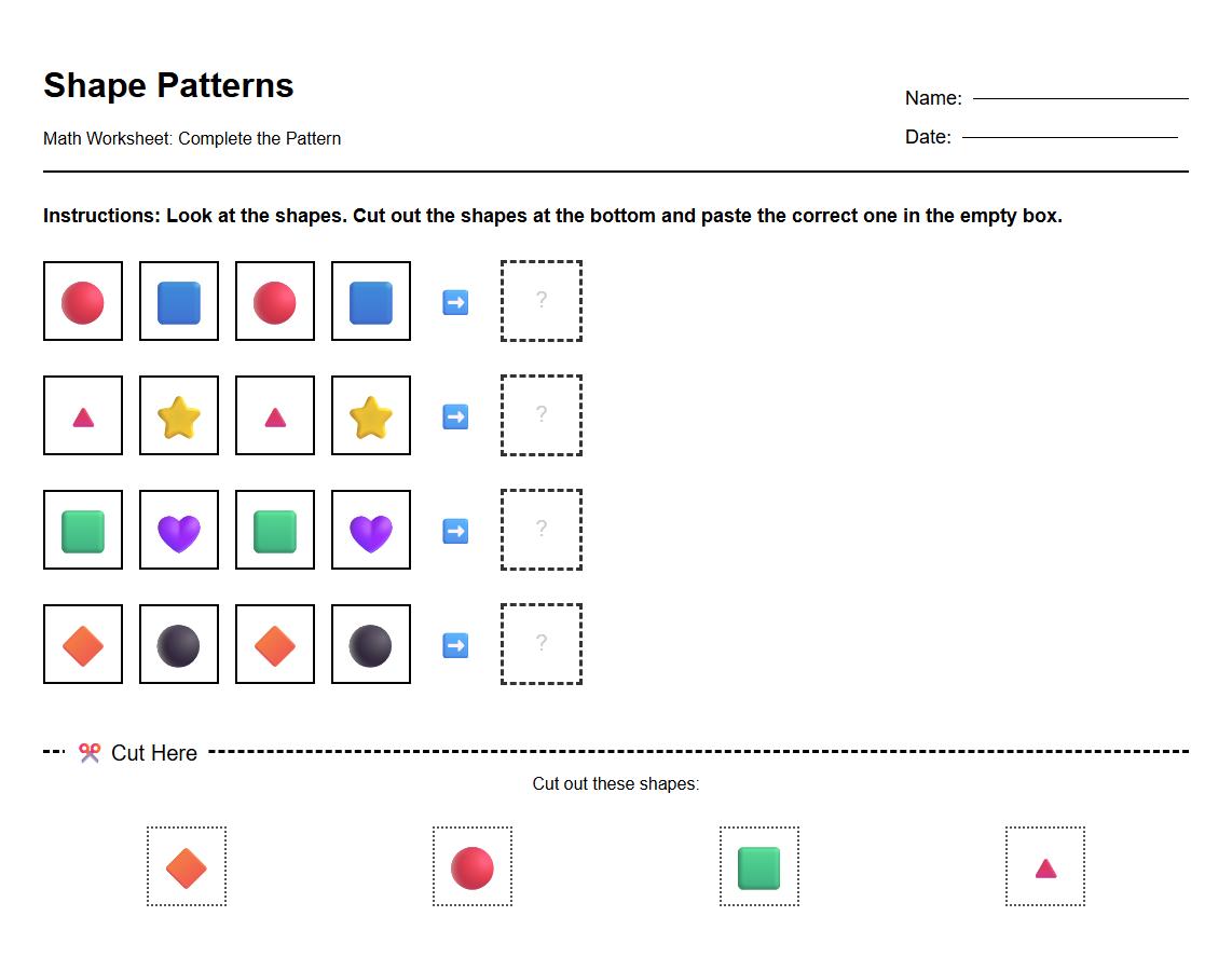 Shape Pattern Cut and Paste Activity Worksheet
