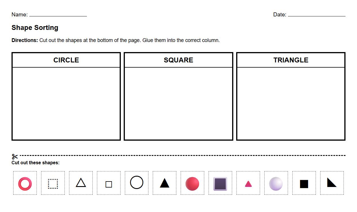 Shape sorting and categorization worksheet