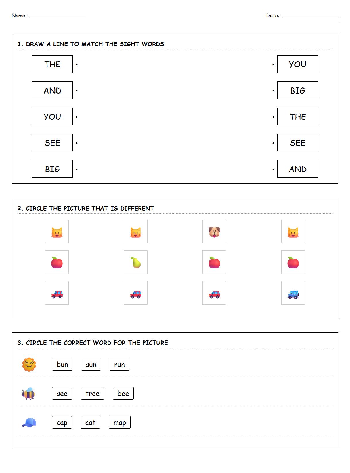 Sight Word Matching with Visual Discrimination Activities